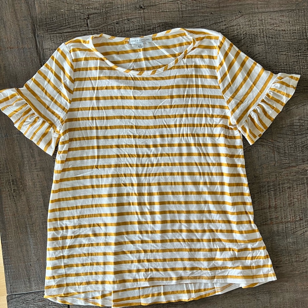 striped, soft, shirt with sleeve details, size M